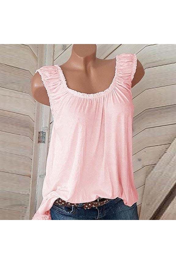 Ruffle Women's Summer Tops 2025 Solid Pleated Pink Loose Basic Trendy Women's Tank Tops