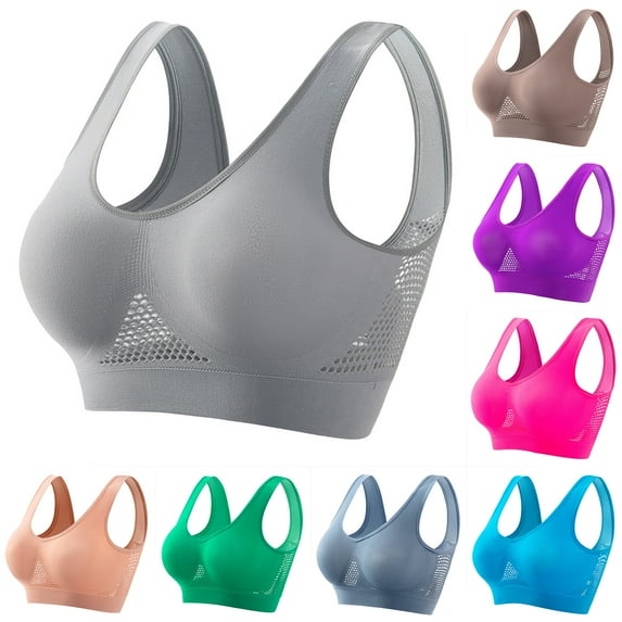 Blczomt Seamless Women's Sports Bras Wirefree Bra Yoga High Support Gray Sports Bras