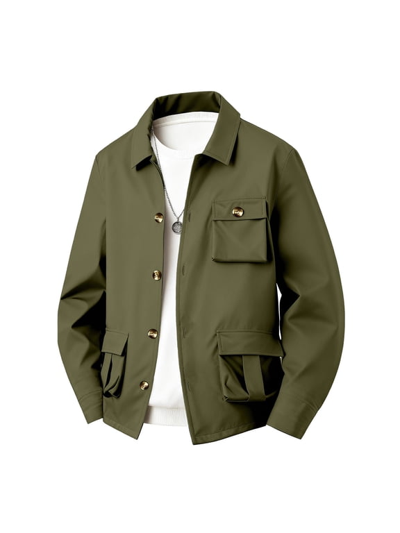 Shirt Men Button Down Lightweight Green Casual Shacket Jacket Pockets Collared Long Sleeve Mens Winter Clothes