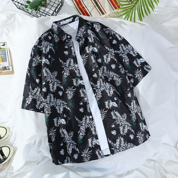 Fznquz Shirts Men Casual Hawaiian Summer Shirt Short Sleeve Button-Up Tropical Men's Fashion