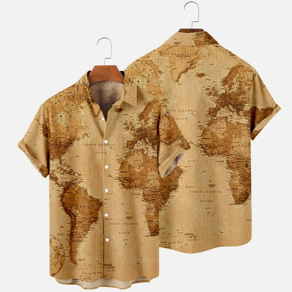 Fznquz Shirts for Men Short Sleeve Gold Button Down Collared Graphic Summer Big and Tall T-Shirts with Pockets M