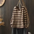 thumbnail image 1 of Fznquz Shirts for Women 2026 Brown Long Sleeve Crewneck Striped Blouse Spring Loose Fit Trendy Oversized Tshirts for Women,S, 1 of 6