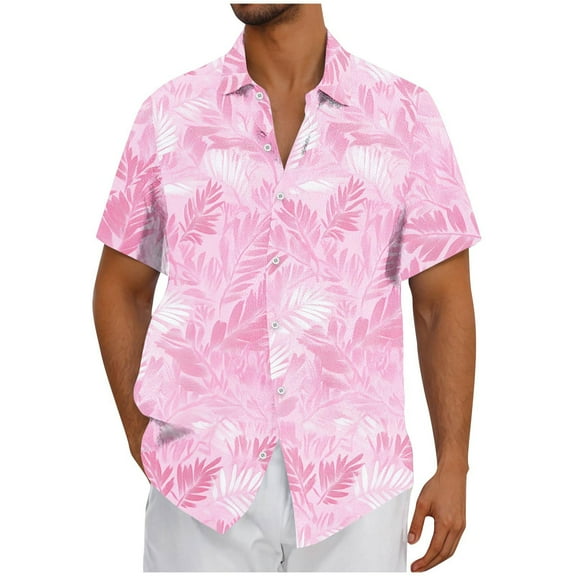 Fznquz Short Sleeve Men Shirts Summer Hawaiian Shirts Button Up Beach Men Clothing