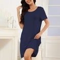 thumbnail image 1 of Fznquz Short Sleeve Nightgowns for Women Loungewear Cotton Sleep Shirt Loose Soft Blue V Neck Lounge Dress, 1 of 5