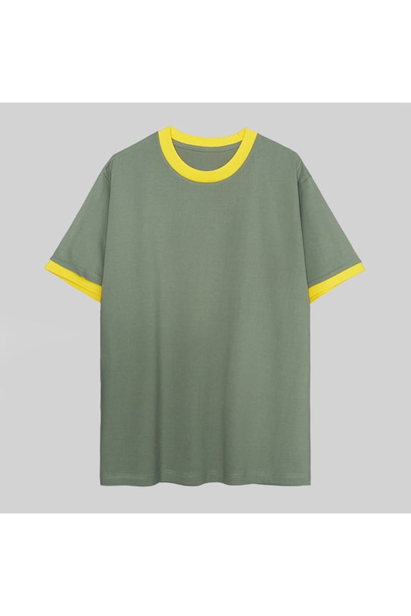 Short Sleeve Shirts for Men Cotton Green Casual Ringer Crew Neck Big & Tall T Shirts S