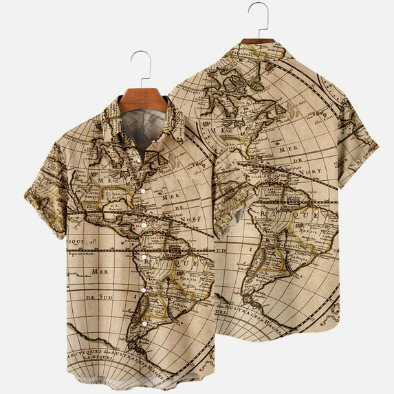 Fznquz Short Sleeve Shirts for Men Gold Button Down Collared Summer Graphic T-Shirt with Pockets S