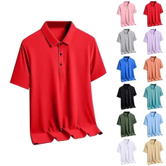Fznquz Short Sleeve T Shirts for Man Summer Red Henley Plain Polo Big & Tall T-Shirts XXXL