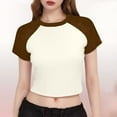 thumbnail image 1 of Fznquz Short Sleeve Tops for Women Basic Crop Tops Raglan Trendy Sexy 2025 Beige Womens Summer Blouses, 1 of 3