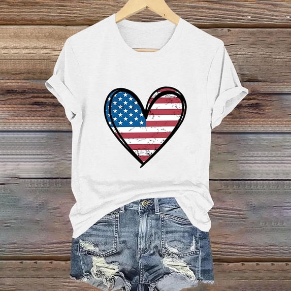 Fznquz Short Sleeve Tops for Women Trendy Summer 4th of July Crew Neck T Shirts Patriotic White Casual 2025 Blouse for Women