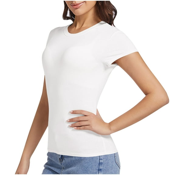 Fznquz Short Sleeve Women's Tops Basic Plain Tshirts Summer Crewneck White Solid Casual T Shirts for Women