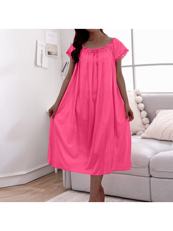 Short Sleeve Womens Nightgowns Loungewear House Dress Solid Color Pink Casual Comfy Womens Night Shirts
