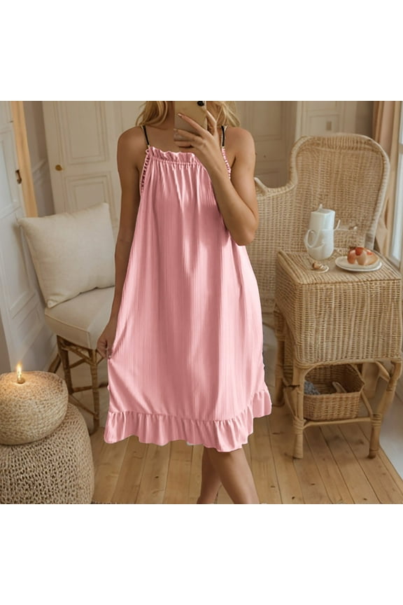Sleepwear Womens Nightgown 2025 Lounge Dress Spaghetti Straps Pink Lightweight Soft Sleep Dress
