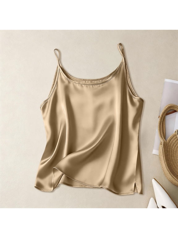 Sleeveless Blouses for Women Summer Camisole Spaghetti Straps Casual Gold Plain Shirt