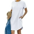 thumbnail image 1 of Fznquz Sleeveless Summer Dresses Solid Short Sleeve Athletic Shirt Casual Pockets Ladies Dress White, 1 of 7