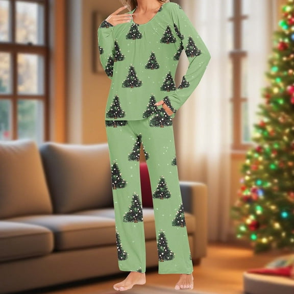 Fznquz Soft Ladies Pajamas Christmas 2 Piece Pj Top and Pants Long Sleeve Women's Pjs