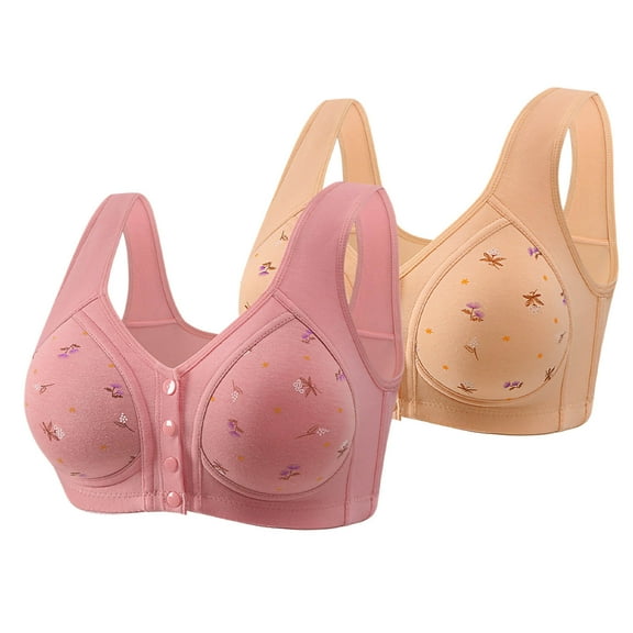 Fznquz Soft Womens Bra Adjustable Straps Front Closure No Wire Full Cup Beige Everyday Bra 2 PC