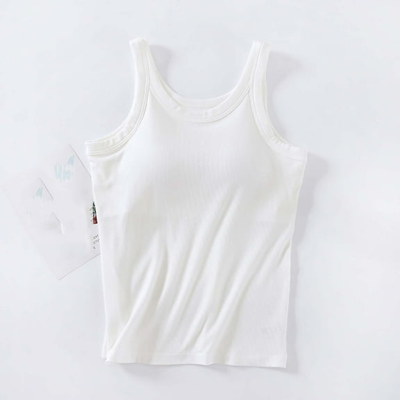 Fznquz Solid Camisole for Women Built In Bras Basic White Sexy Casual Camis Trendy Tops
