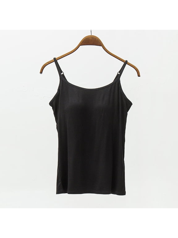 Spaghetti Strap Ribbed Tank Tops for Women Cami Slip Fashion Built In Bras Black Casual Plus Size Tank Tops Under 10