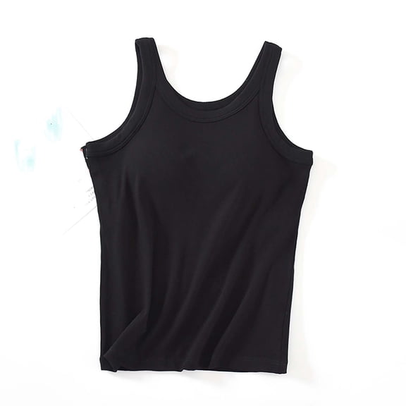Fznquz Spaghetti Strap Tank Top Built In Bras Basic Solid Camis Casual Black Sexy Womens Tanks