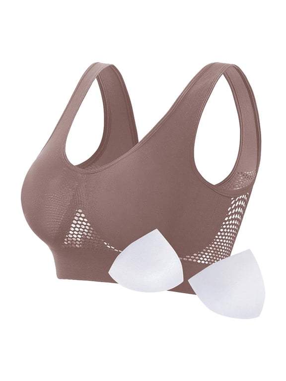 Sports Bra Women Full Coverage No Underwire Seamless Bra Padded Brown Push Up Sports Bras