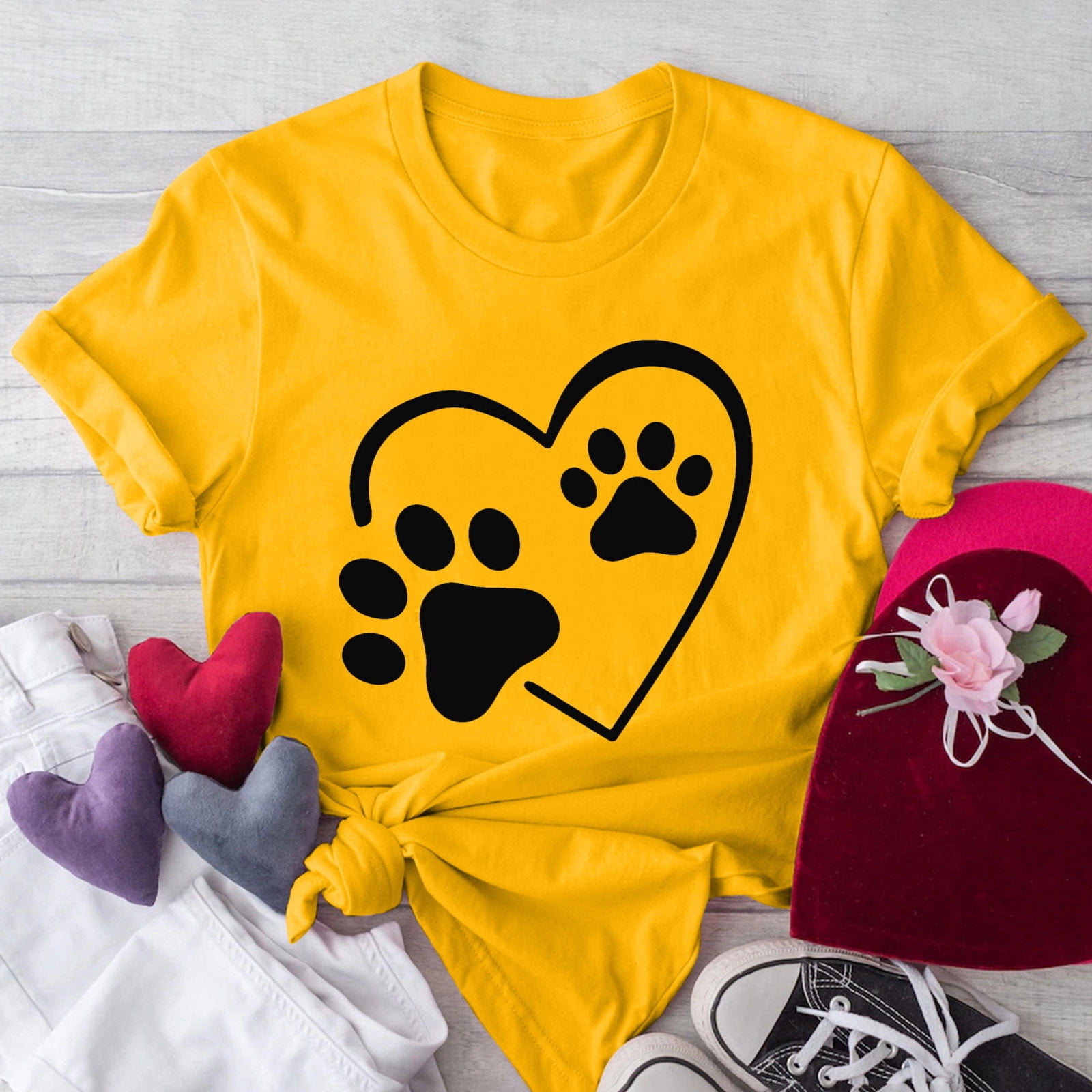 Fznquz Spring Summer T Shirts Women Casual Yellow Crewneck T Shirt ...