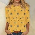 thumbnail image 1 of Fznquz Spring Tees for Women 2025 Yellow 3/4 Length Sleeve T Shirts Soft Floral Print Loose Fit Blouses Women, 1 of 5