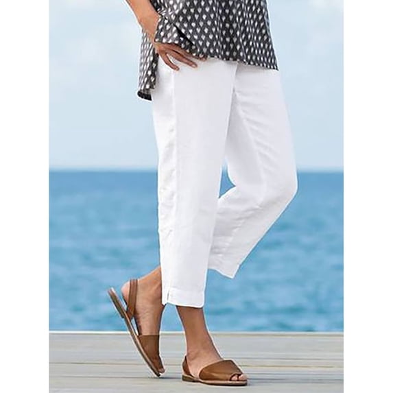 Fznquz Straight Leg Relaxed Fit Cotton Linen Pants for Women Ankle Length Elastic Waist,M