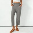 thumbnail image 1 of Fznquz Straight Leg Relaxed Fit Cotton Linen Pants for Women Ankle Length Pockets Stretchy,L, 1 of 8