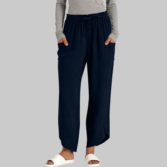Fznquz Straight Leg Relaxed Fit Cotton Linen Pants for Women Full Length Drawstring Pockets,S