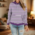 thumbnail image 1 of Fznquz Striped Long Sleeve Blouses for Women Trendy Purple Hoodie Pocket Drawstring Crewneck Women's T-Shirts, 1 of 5