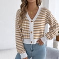 thumbnail image 1 of Fznquz Striped Women Sweaters Long Sleeve Yellow Knit Sweater Button Down Knit Open Front Blouses, 1 of 8