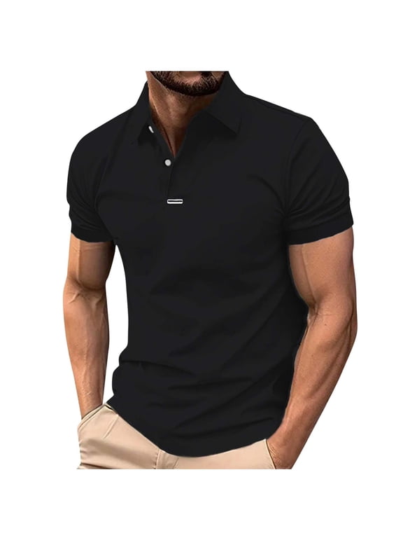 Summer Big and Tall Polo Shirts for Men Short Sleeve Casual Black Polos Slim Fit Plain Button Shirts M