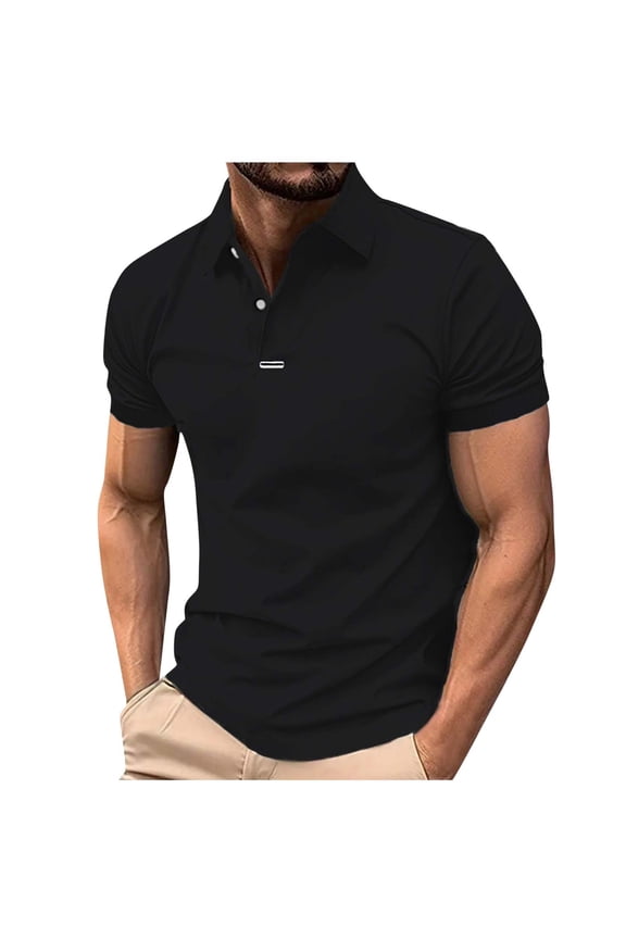 Summer Big and Tall Polo Shirts for Men Short Sleeve Casual Black Polos Slim Fit Plain Button Shirts M