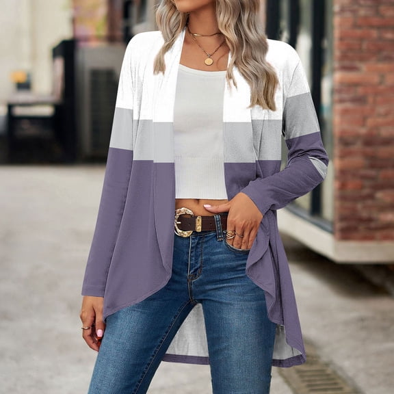 Fznquz Summer Cardigan for Women Open Front 2025 Jacket Trendy Striped Dressy Casual Purple Women Fashion
