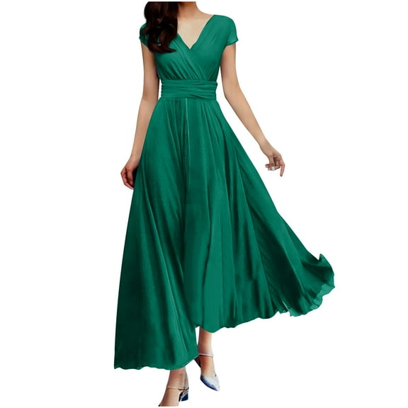 Fznquz Summer Dress Elegant High Waist Wrap Gown, Prom Wedding Guest Sexy Ladies Dresses Green