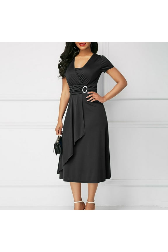 Fznquz Summer Dress Wrap Elegant High Waist Gown, Prom Sexy Wedding Guest Dress Black