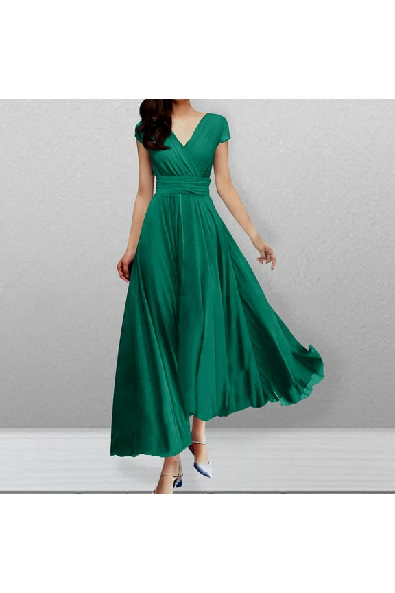 Summer Dresses Wrap High Waist Elegant Gown, Wedding Guest Sexy Prom Dress Green