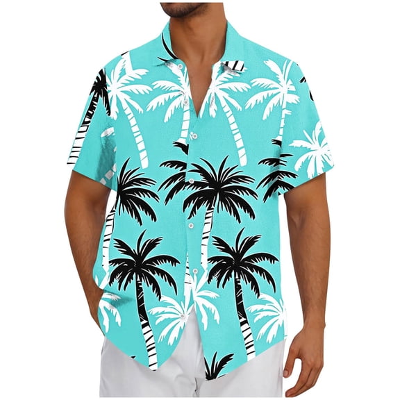 Fznquz Summer Funny Hawaiian Shirts for Men Short Sleeve Shirt Button Down Casual Men's Fashion