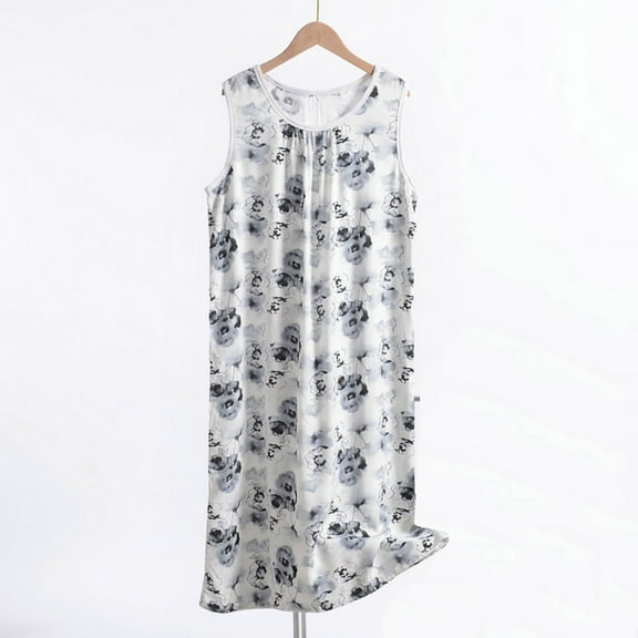 Fznquz Summer Night Gown for Women Soft Comfy Sleeveless Plus Size Sleep Dress Lightweight Blue Oversized Womens Sleep Shirts