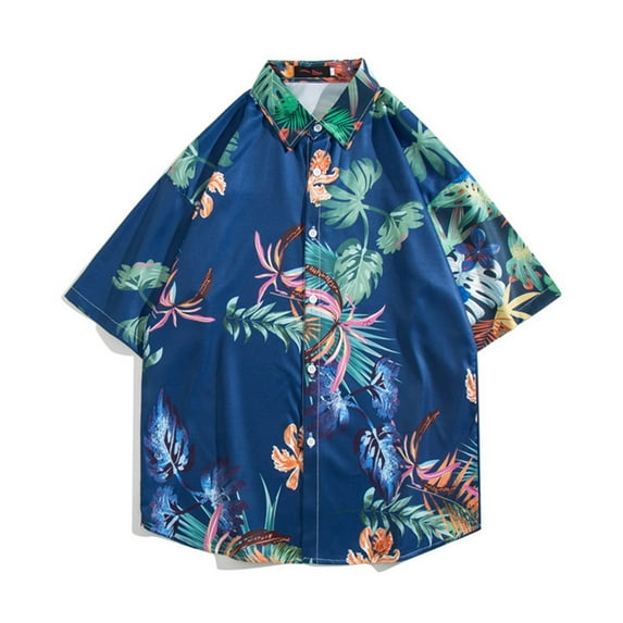 Fznquz Summer Shirts for Men Hawaiian Short Sleeve Shirt Button-Up Casual Mens Clothes