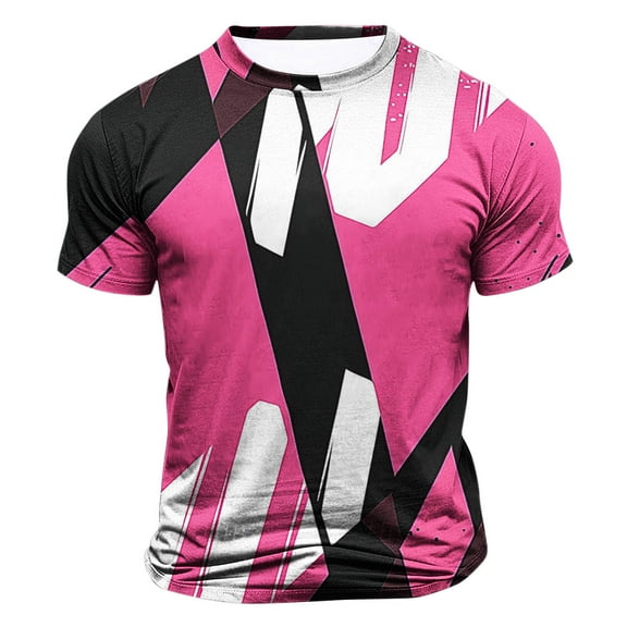 Fznquz Summer T Shirts for Man Pink Crew Neck Graphic T-Shirts Short Sleeve Casual Shirts XXL