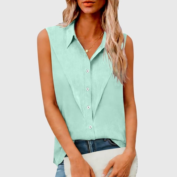 Fznquz Summer Tank Tops for Women Sleeveless 2026 Dressy Tank Top Green Collared Cute Button Down Womens Clothes