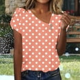 thumbnail image 1 of Fznquz Summer Tops for Women 2025 Casual Tops Orange Short Sleeve Polka Dot Print Crewneck Spring Blouses for Women, 1 of 7
