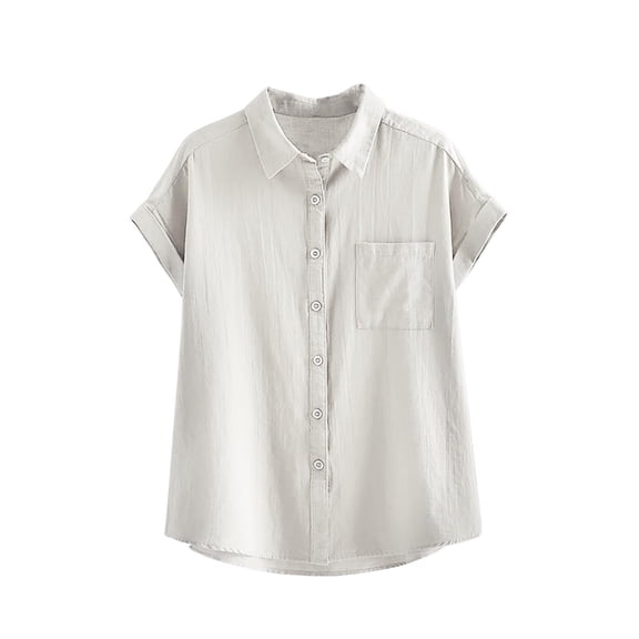 Fznquz Summer Tops for Women Button Down Short Sleeve Shirts Pocket White Casual Plain Batwing Womens T Shirts