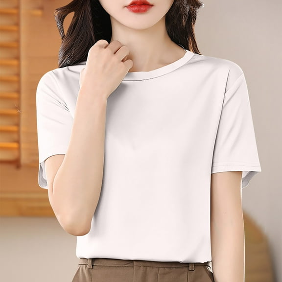 Fznquz Summer Trendy Tops for Women 2025 Plain Tshirts Soft Casual White Crewneck Plus Size Blouses for Women