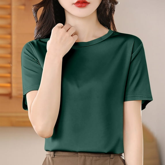Fznquz Summer Womens Tops Plain Tshirts Casual Soft Green Crewneck T Shirts for Women