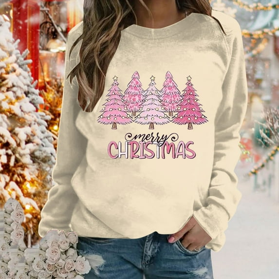Fznquz Sweat Shirts for Women Cute Crew Neck Christmas Pullover Long Sleeve Lightweight Yellow Sweatshirts Shirts