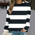 thumbnail image 1 of Fznquz Sweat Shirts for Women Long Sleeve Crewneck Casual Sweatshirt Lightweight Striped Pullover Blue Winter Clothes, 1 of 4