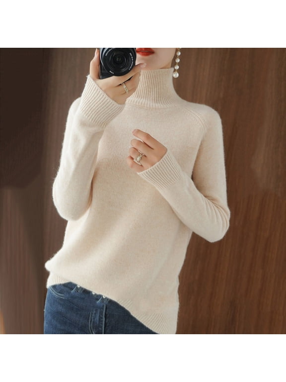 Sweaters for Women 2025 Trendy Mock Neck Knitted Sweater Beige Turtle Neck Soft Pullover Womens Winter Coat