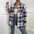 thumbnail image 1 of Fznquz Sweaters for Women Trendy Open Front Long Cardigan Purple Plaid Long Sleeve Button Down Tops, 1 of 9